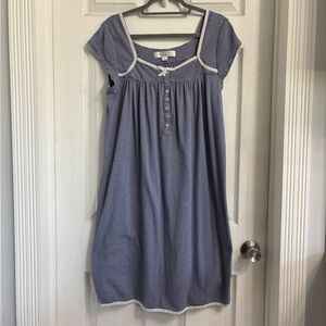 Eileen West Striped Cotton Knit Nightgown Blue White Sleep Dress Womens Medium